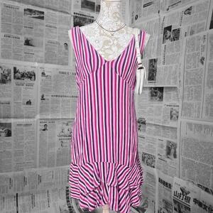 KORI America Striped Ruffle Hem Dress L Multicolor Boho Y2K Sleeveless Sundress
